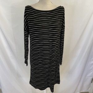 NEW Soma Weekend MED Long Sleeve Lounge Dress Stripe Black White $79